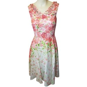 NWOT Unique Vintage floral white pink and green dress size XS